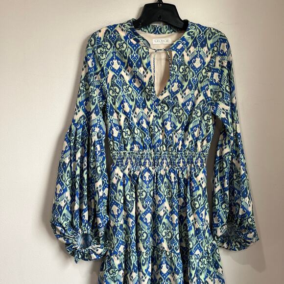 Georgie Long Sleeve Ballon Sleeve Front Tie Boho Mini Dress Size X-Small - Picture 3 of 11